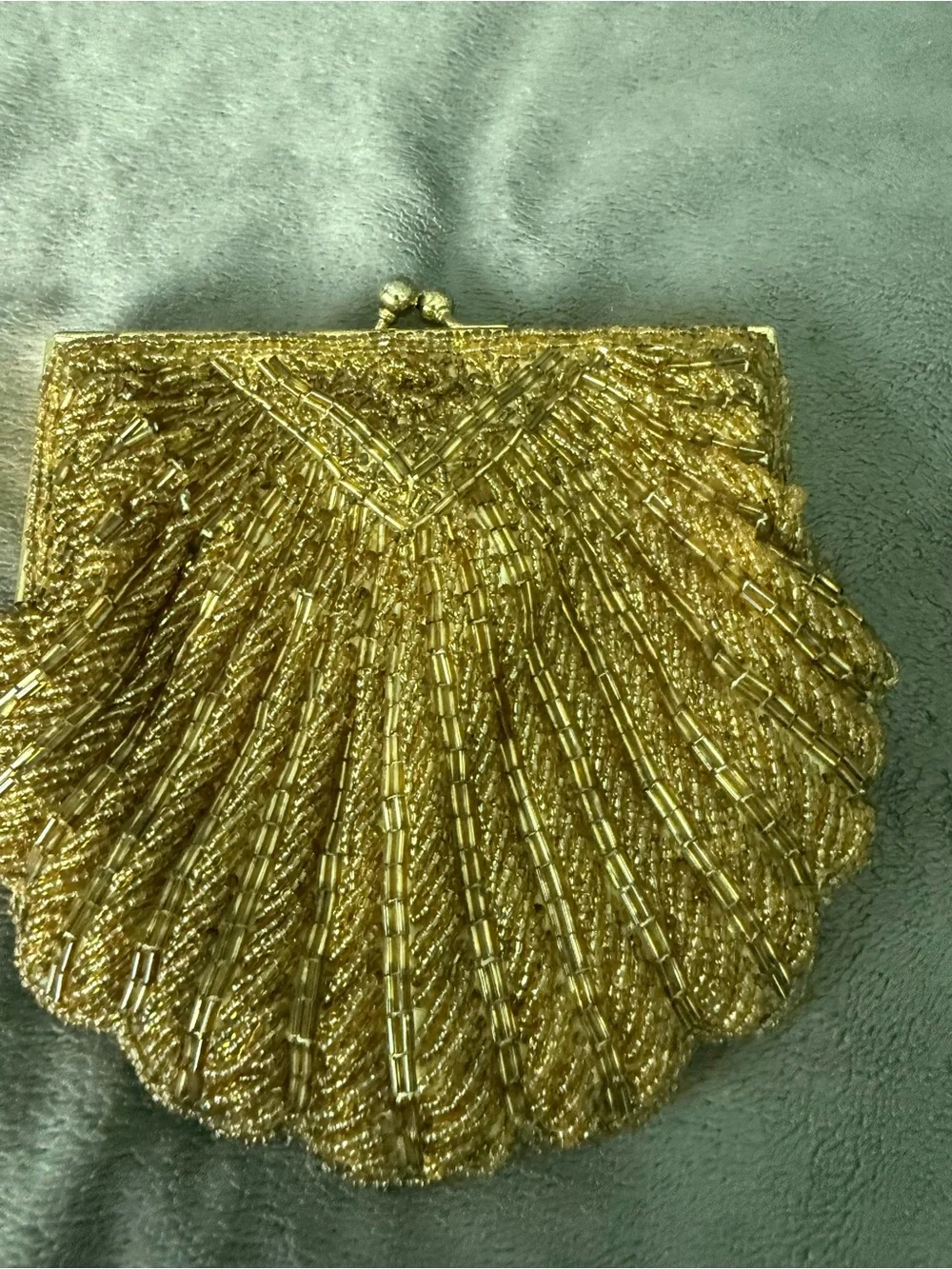Vtg Beaded Bugle clamshell cocktail bag clutch mermaid